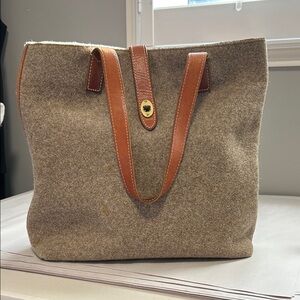 Vintage Fossil Austin Wool Felt Leather Tote Bag